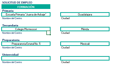 Ejemplo solicitud de empleo Word Formación