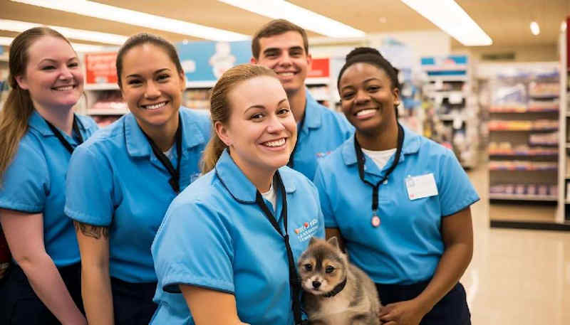 Trabajadores tienda animales.