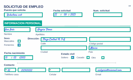 Ejemplo solicitud empleo datos personales PDF